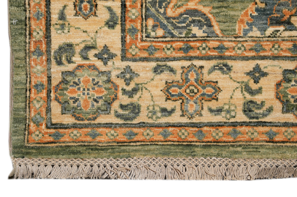 3.2 x 10' Feet Runner Green Chobi Zigler Handmade Wool Chotan Carpet #PIX-26782