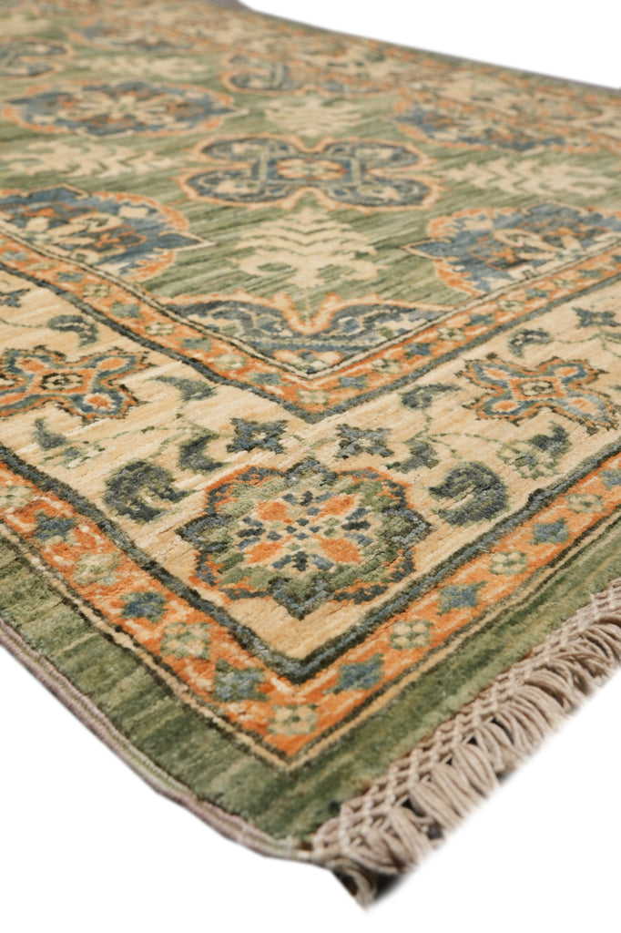 3.2 x 10' Feet Runner Green Chobi Zigler Handmade Wool Chotan Carpet #PIX-26782