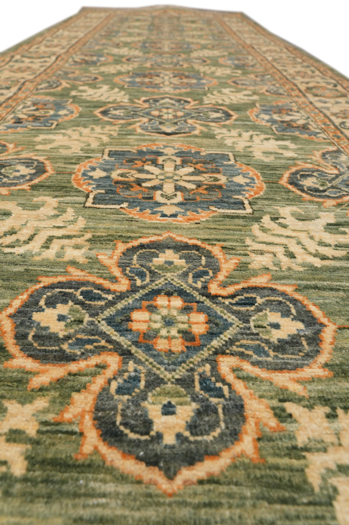 3.2 x 10' Feet Runner Green Chobi Zigler Handmade Wool Chotan Carpet #PIX-26782