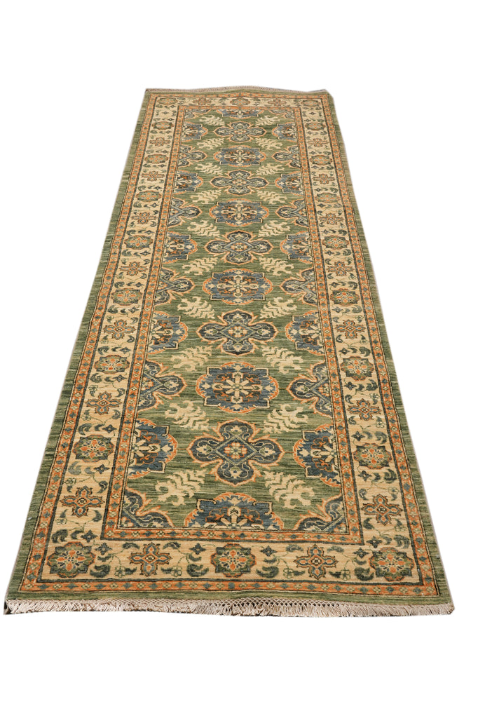 3.2 x 10' Feet Runner Green Chobi Zigler Handmade Wool Chotan Carpet