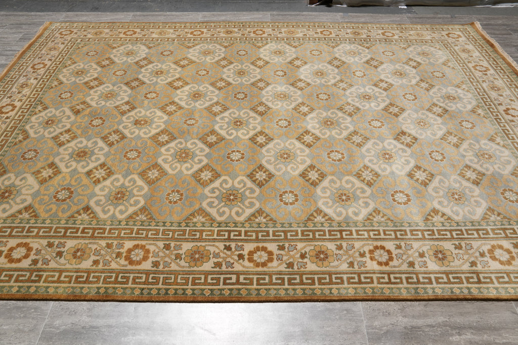 8.6 x 12 Natural Wool Handmade Agra Rug Transitional Neutral Earth Tone Colors #F-4532