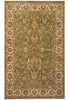 Load image into Gallery viewer, An oriental-style area rug with an intricate floral and vine pattern, featuring a muted olive green center field, beige borders, and accents of rust red and brown.
