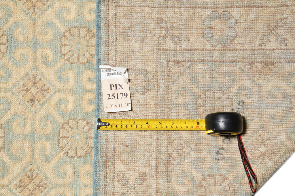 2.9 x 12'  Chobi Peshawar Natural Wool Aqua Green Runner #PIX-25179