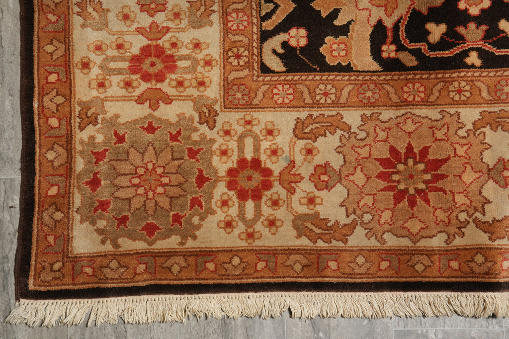 9 x 11.8 Brown Chobi Peshawar Rug #PIX-18867