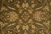 Load image into Gallery viewer, A close-up of an ornate floral rug pattern in olive brown, beige, navy blue, and muted red, showing detailed woven texture.