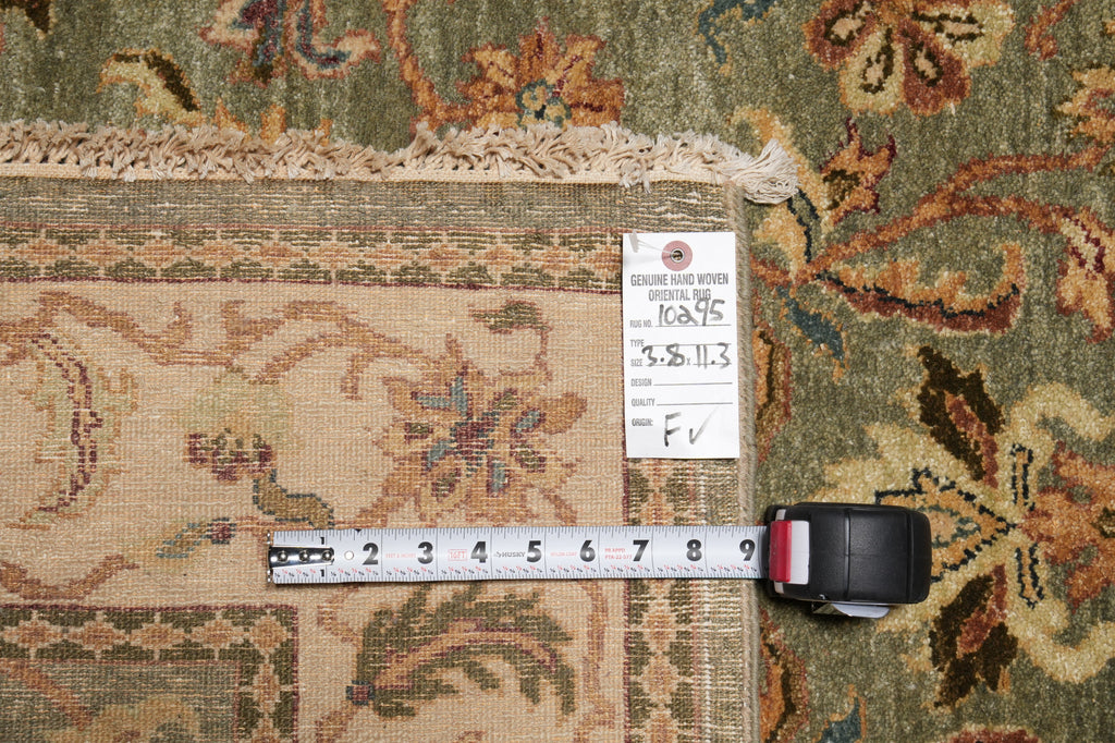 3.8 x 11.3 Handmade Chobi Peshawar Wide Runner Green #PIX-10295