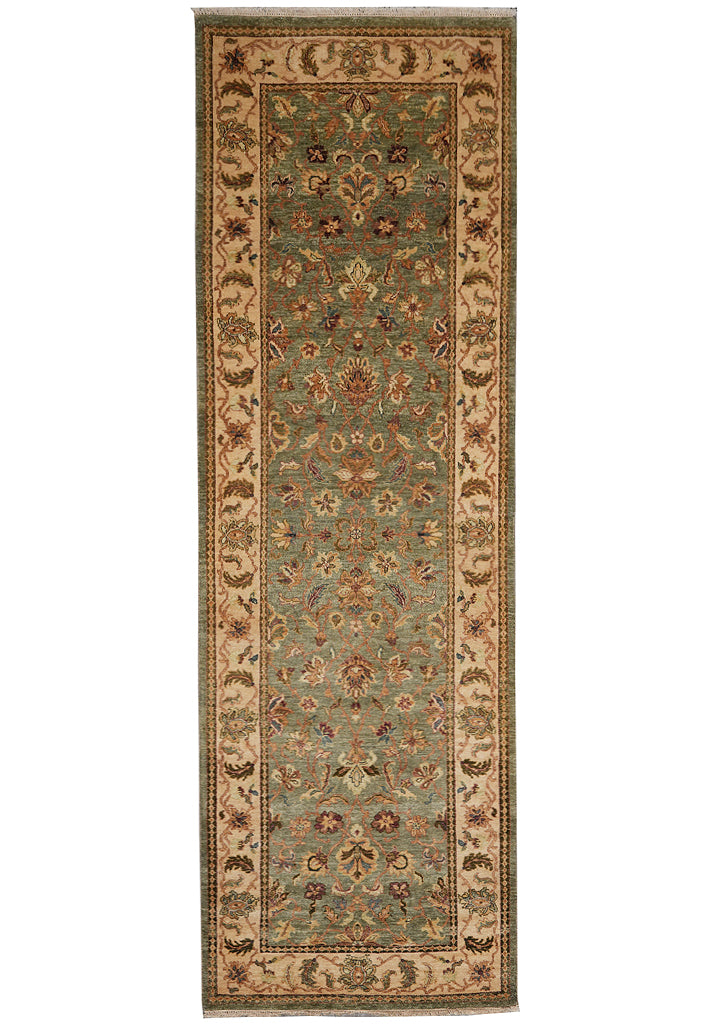 3.8 x 11.3 Handmade Chobi Peshawar Wide Runner Green #PIX-10295