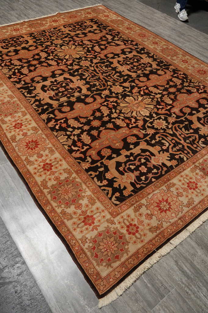9 x 11.8 Brown Chobi Peshawar Rug #PIX-18867