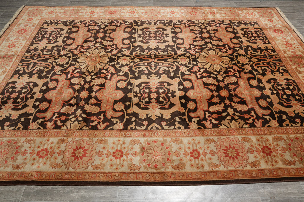 9 x 11.8 Brown Chobi Peshawar Rug #PIX-18867