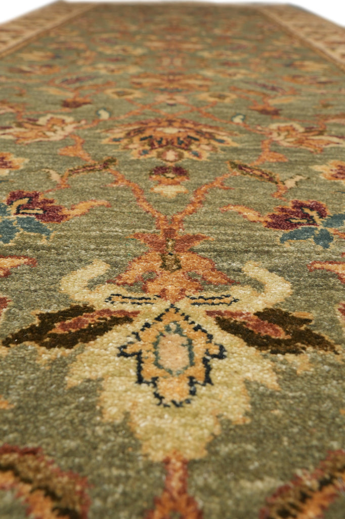 3.8 x 11.3 Handmade Chobi Peshawar Wide Runner Green #PIX-10295