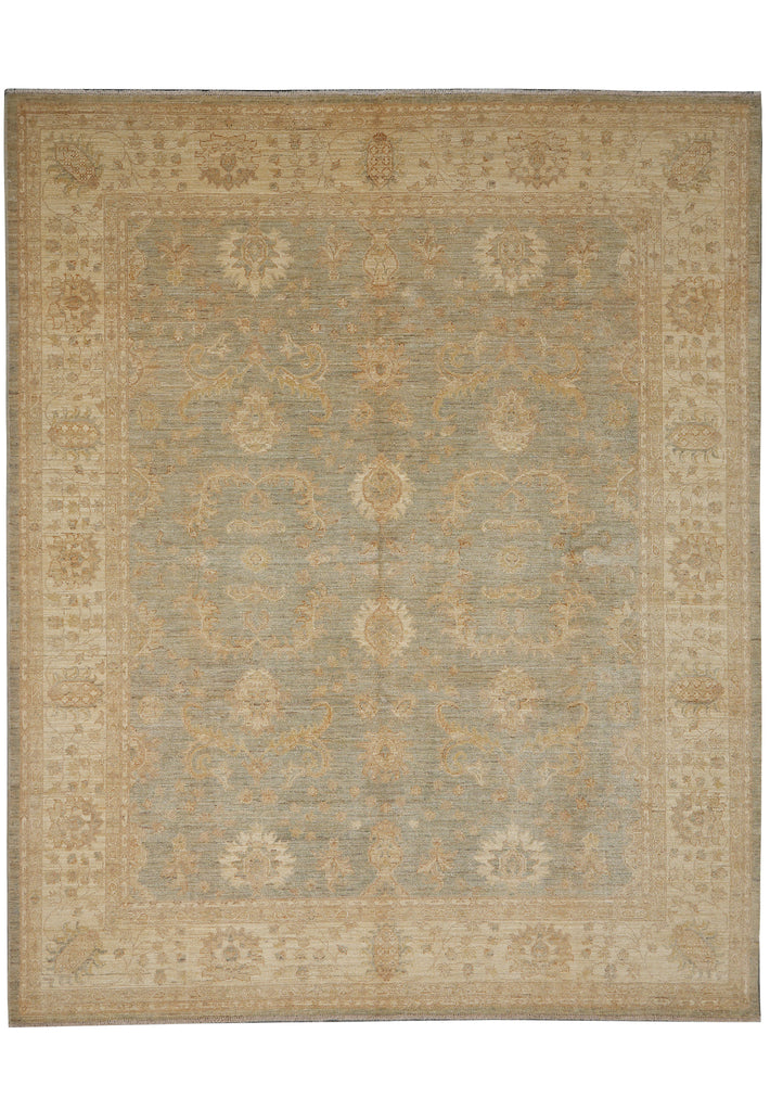 8.3 x 9.7 Light Sage Green Gold Chobi Peshawar Rug Transitional Inventory Clearance Sale