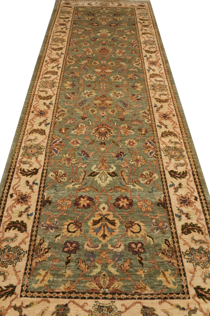 3.8 x 11.3 Handmade Chobi Peshawar Wide Runner Green #PIX-10295