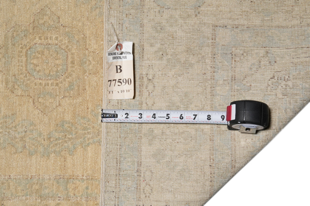 3.1 x 10.10 Handmade Chotan Runner Natural Wool Pale Pastels #B-77590