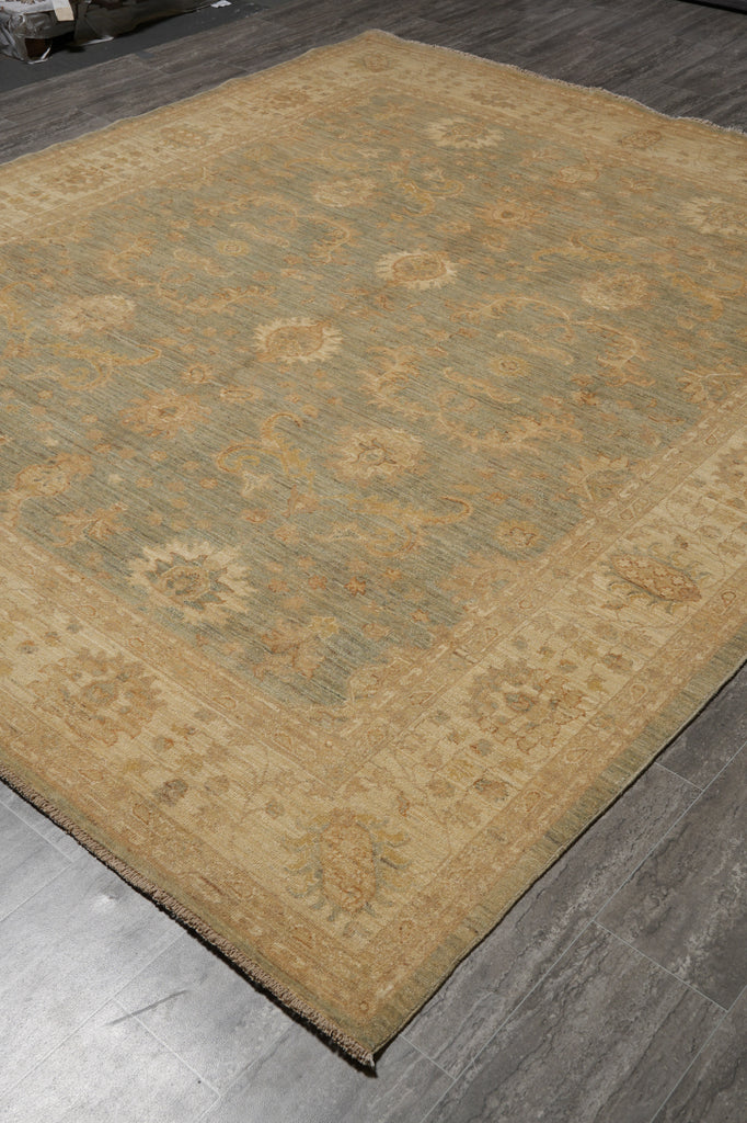 8.3 x 9.7 Light Sage Green Gold Chobi Peshawar Rug Transitional Inventory Clearance Sale #B-77478