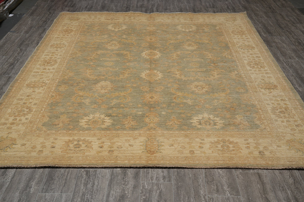8.3 x 9.7 Light Sage Green Gold Chobi Peshawar Rug Transitional Inventory Clearance Sale #B-77478