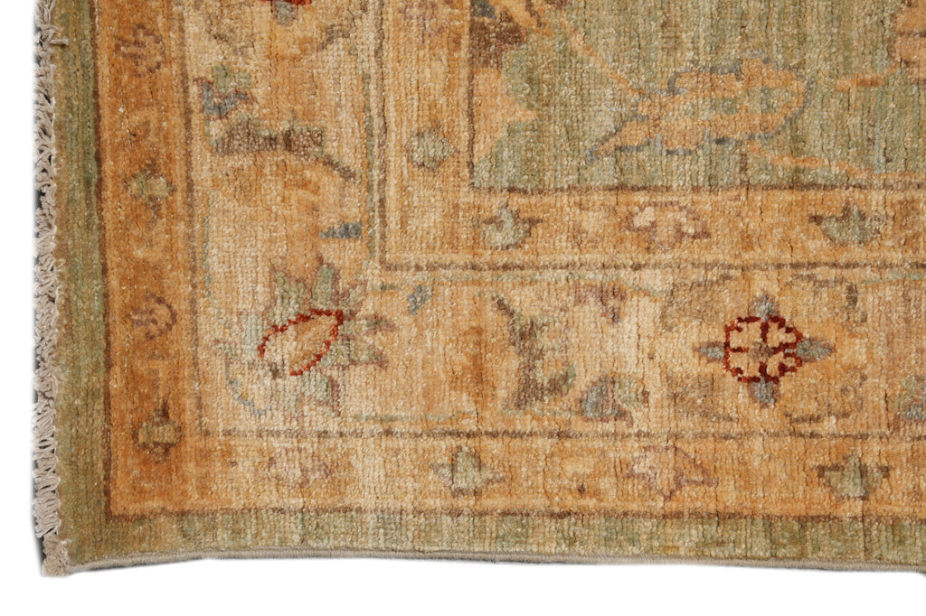 4.1 x 17.5 Long Wide Runner Chobi Peshawar Handmade Pakistan Light Pale Washout Green #F-4368