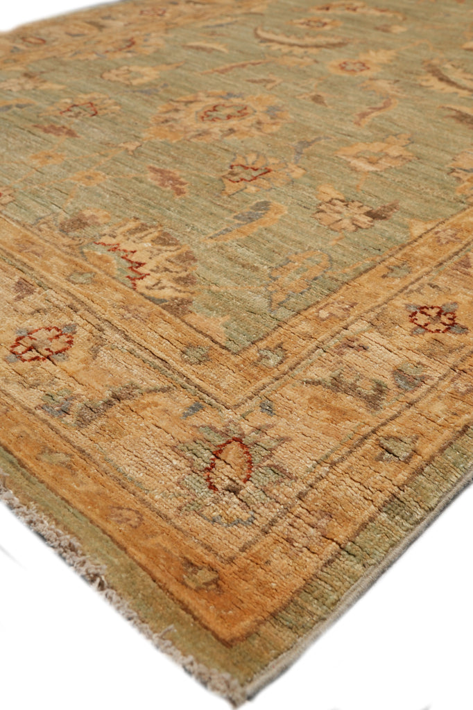 4.1 x 17.5 Long Wide Runner Chobi Peshawar Handmade Pakistan Light Pale Washout Green #F-4368
