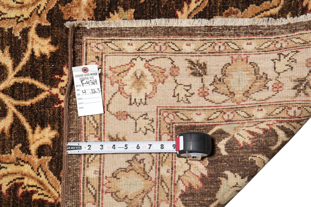 4 x 12.3 Dark Brown Chobi Peshawar Rug Handmade Fine Ghazni Wool #F-4369