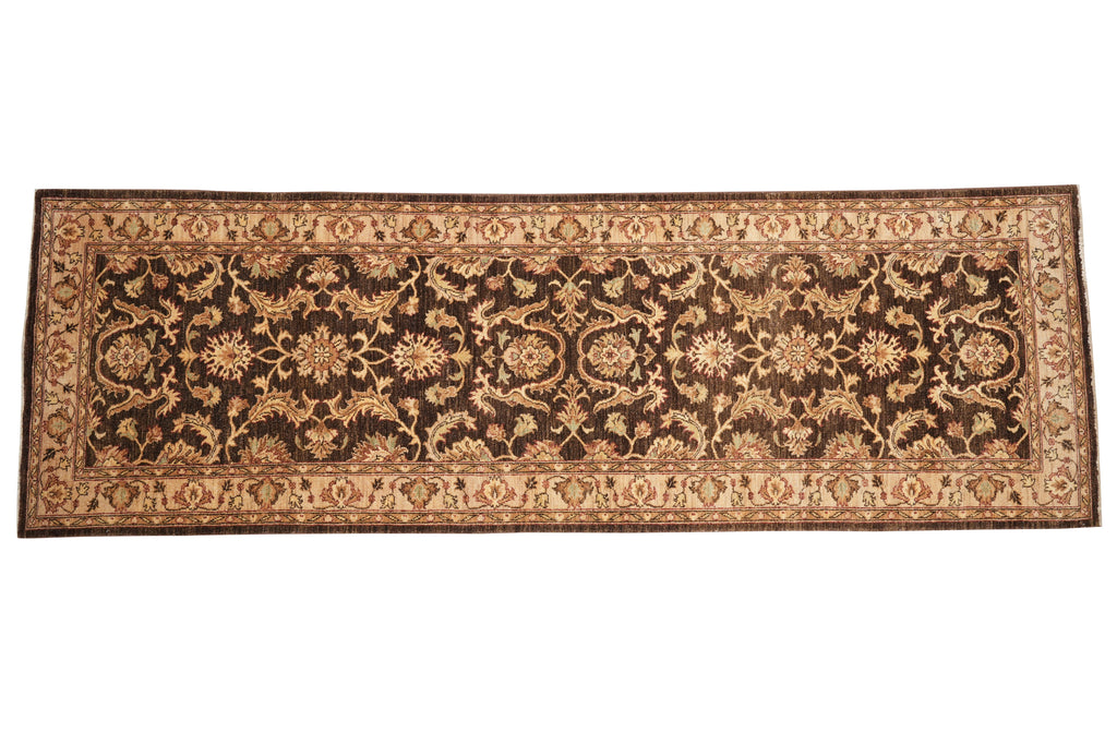 4 x 12.3 Dark Brown Chobi Peshawar Rug Handmade Fine Ghazni Wool #F-4369