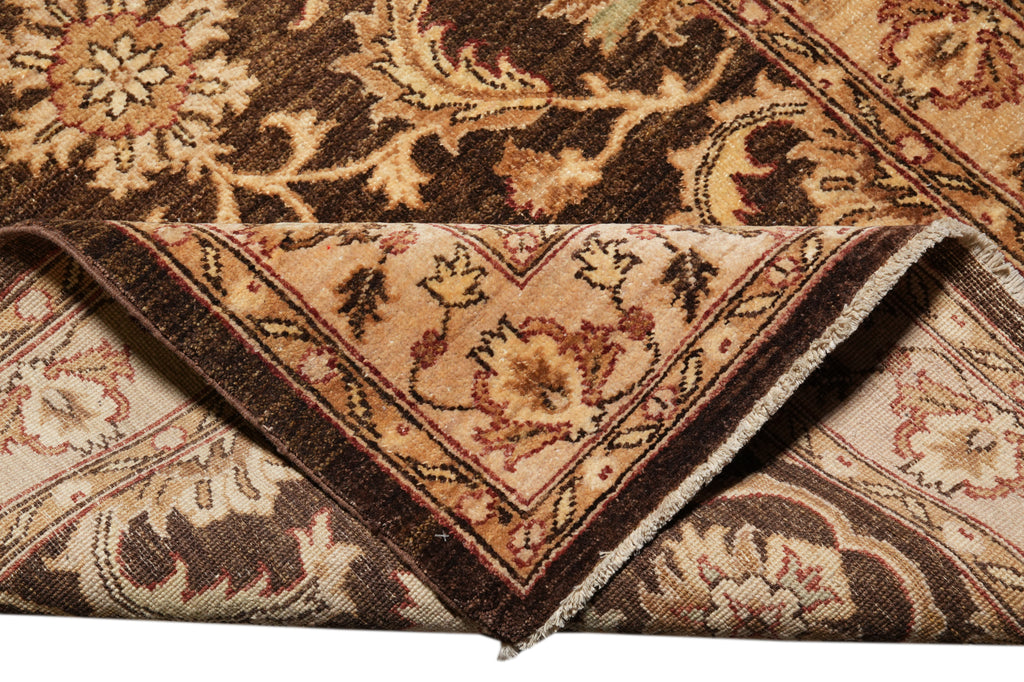 4 x 12.3 Dark Brown Chobi Peshawar Rug Handmade Fine Ghazni Wool #F-4369
