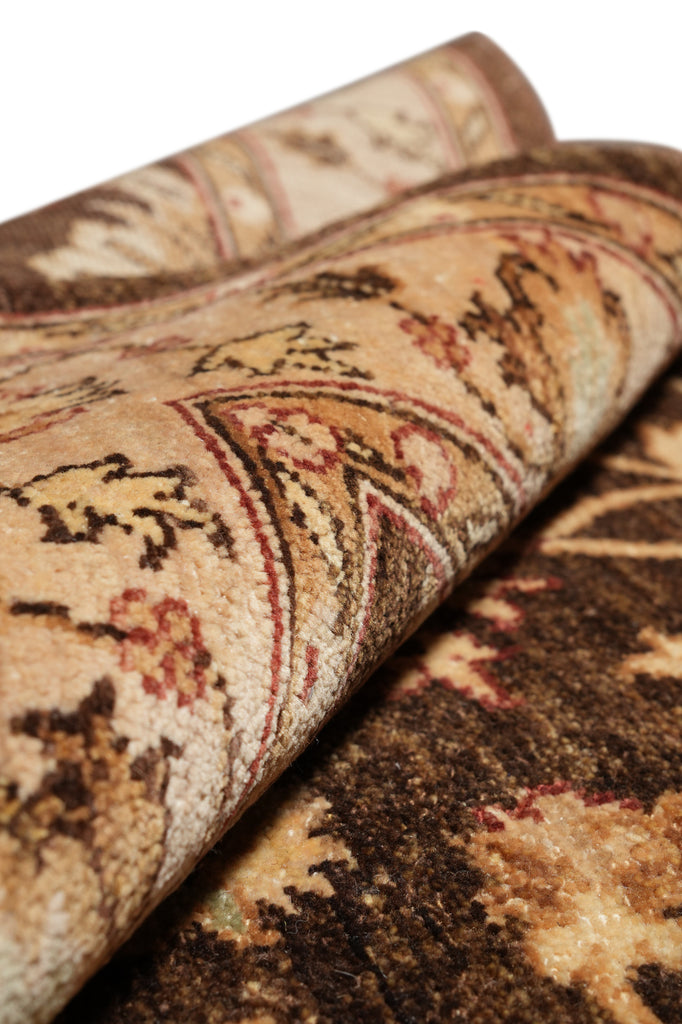 4 x 12.3 Dark Brown Chobi Peshawar Rug Handmade Fine Ghazni Wool #F-4369