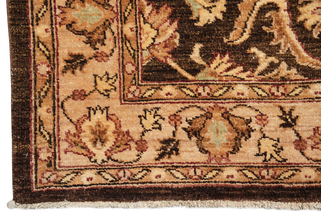 4 x 12.3 Dark Brown Chobi Peshawar Rug Handmade Fine Ghazni Wool #F-4369