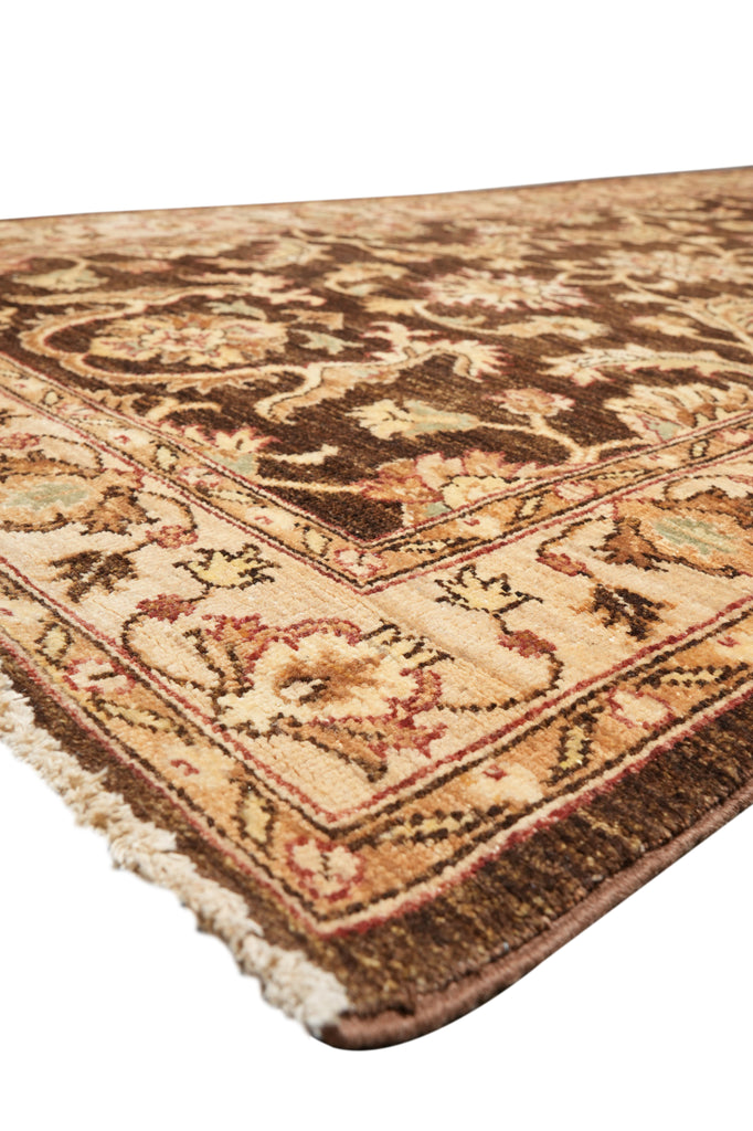 4 x 12.3 Dark Brown Chobi Peshawar Rug Handmade Fine Ghazni Wool #F-4369