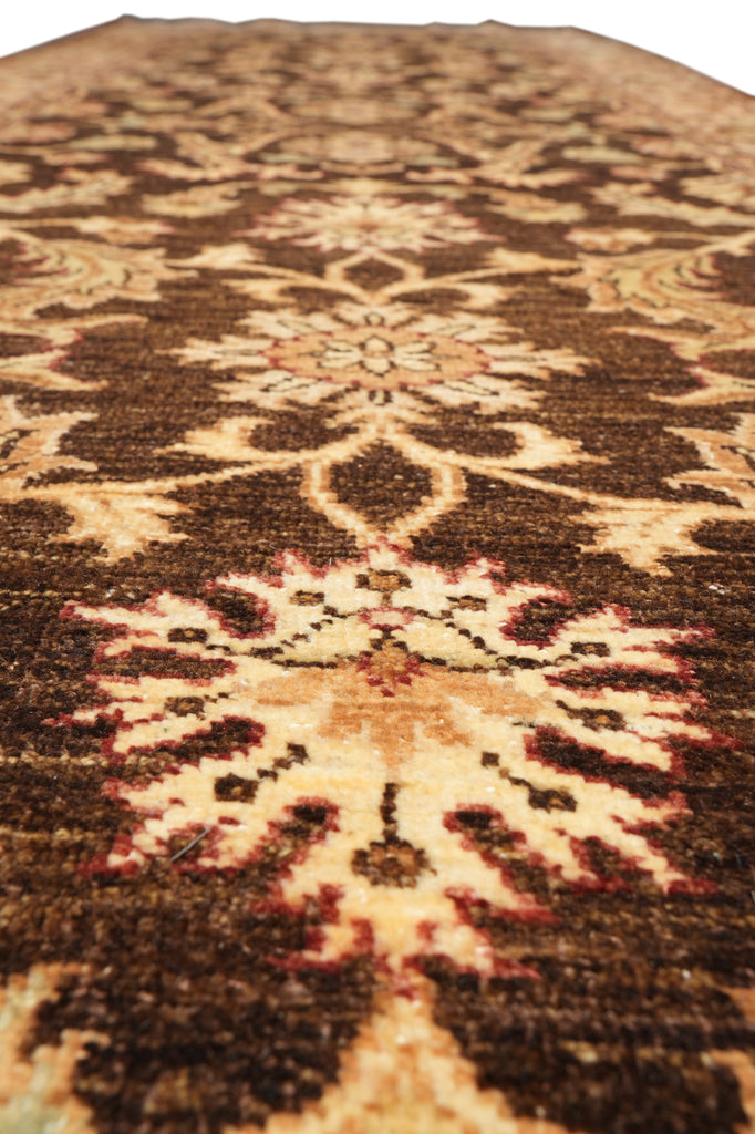 4 x 12.3 Dark Brown Chobi Peshawar Rug Handmade Fine Ghazni Wool #F-4369