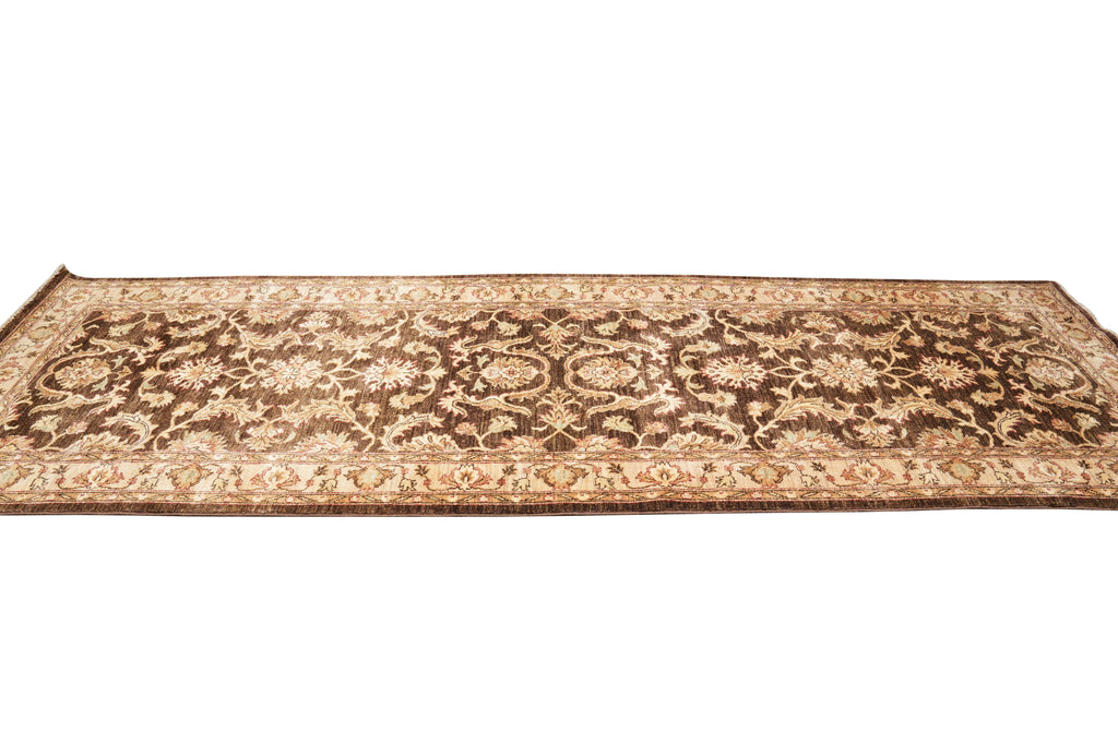 4 x 12.3 Dark Brown Chobi Peshawar Rug Handmade Fine Ghazni Wool #F-4369