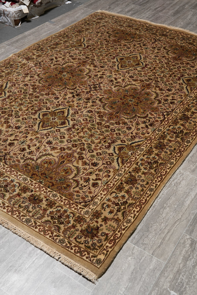 6 x 8.7 Handmade Jaipur Rug Neutral Dense Weave Wool Pile #PIX-6797
