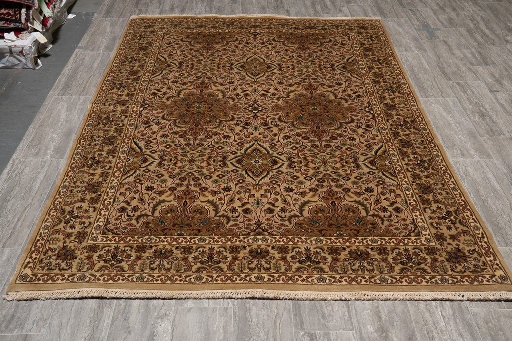 6 x 8.7 Handmade Jaipur Rug Neutral Dense Weave Wool Pile #PIX-6797