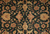 Load image into Gallery viewer, A close-up of an ornate damask patterned fabric with a dark green background and beige, gold, and red floral motifs.