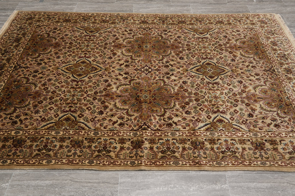 6 x 8.7 Handmade Jaipur Rug Neutral Dense Weave Wool Pile #PIX-6797