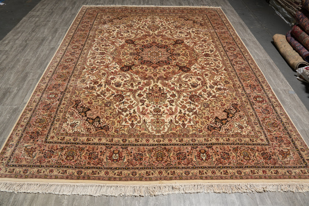 8.5 x 11.7 Ivory High End Wool & Silk Sino Tabriz Rug 17448