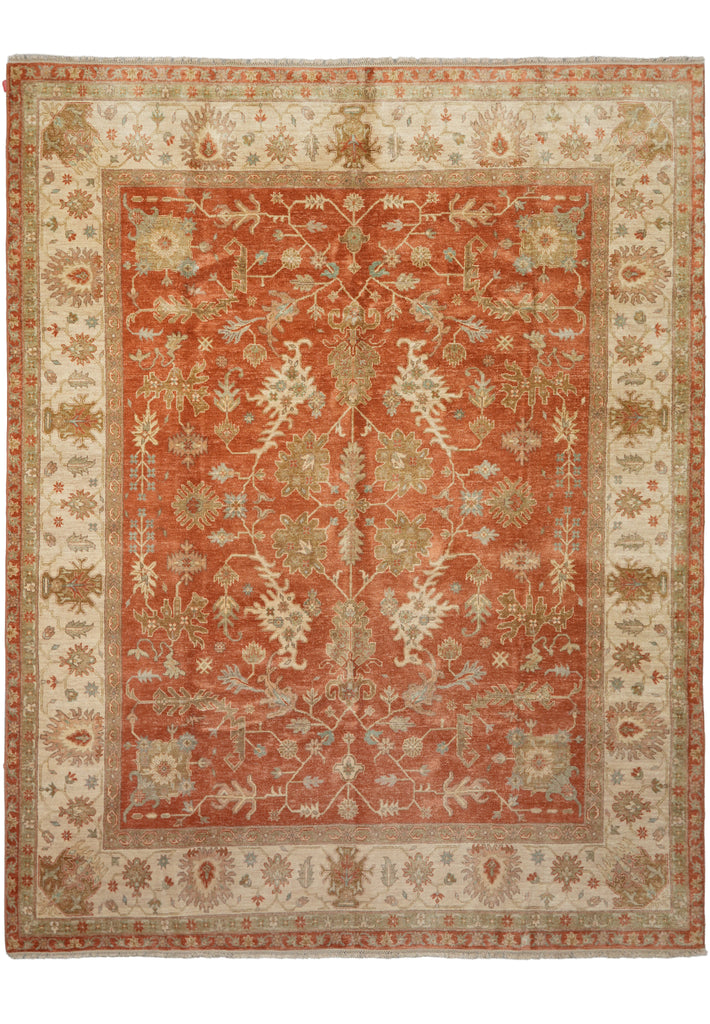 8 x 9.9 Antique Coral Quality Wool Handmade Rug #5079