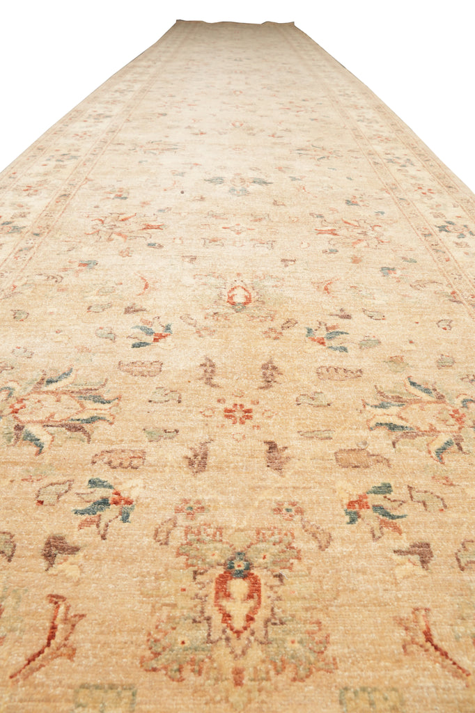 4' x 23.3'  Handmade Chobi Peshawar Beige Gold Long Runner #B-79948