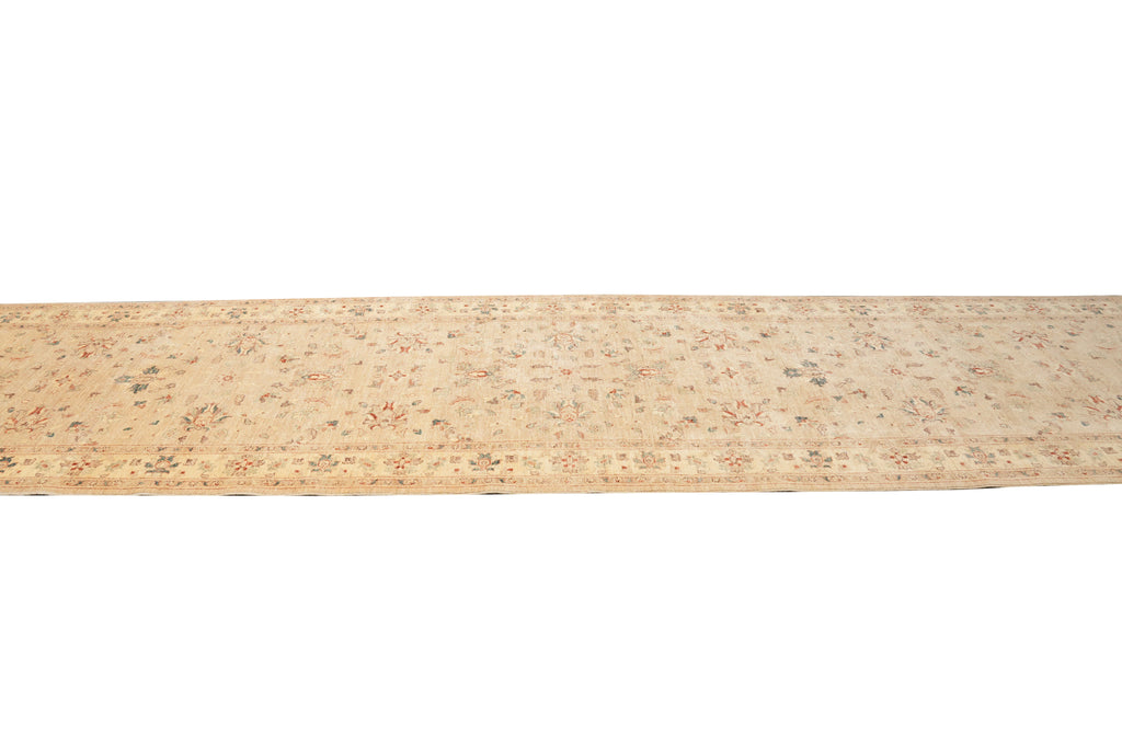 4' x 23.3'  Handmade Chobi Peshawar Beige Gold Long Runner #B-79948