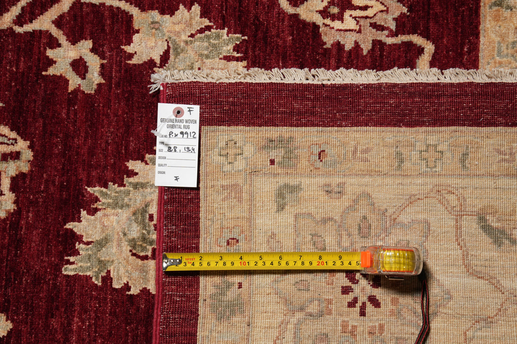 8.8 x 13.4 Fine Quality Handmade Zigler Chobi Rug Natural Organic Wool Warm Burgundy #PIX-9912