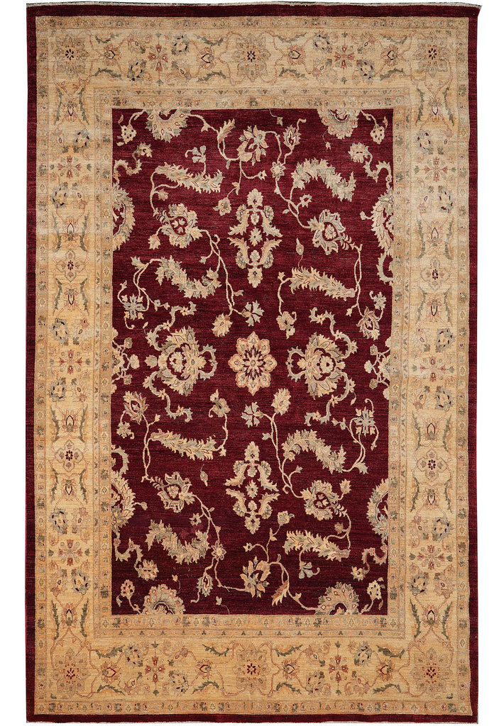 8.8 x 13.4 Fine Quality Handmade Zigler Chobi Rug Natural Organic Wool Warm Burgundy 