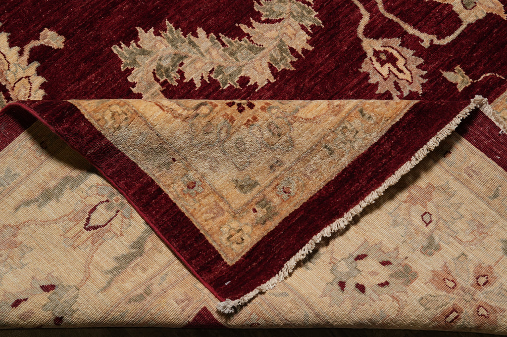 8.8 x 13.4 Fine Quality Handmade Zigler Chobi Rug Natural Organic Wool Warm Burgundy #PIX-9912