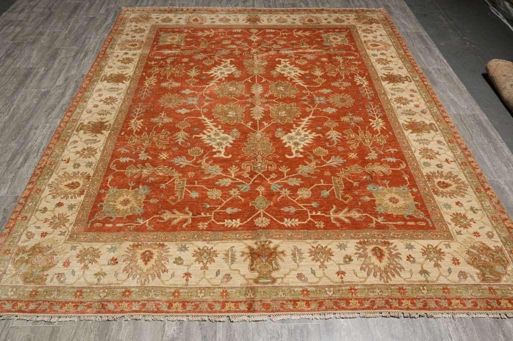 8 x 9.9 Antique Coral Quality Wool Handmade Rug #5079