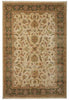 Load image into Gallery viewer, A traditional oriental-style area rug with an intricate floral and vine pattern, featuring a cream center field, green borders, and accents of rust, beige, and brown.