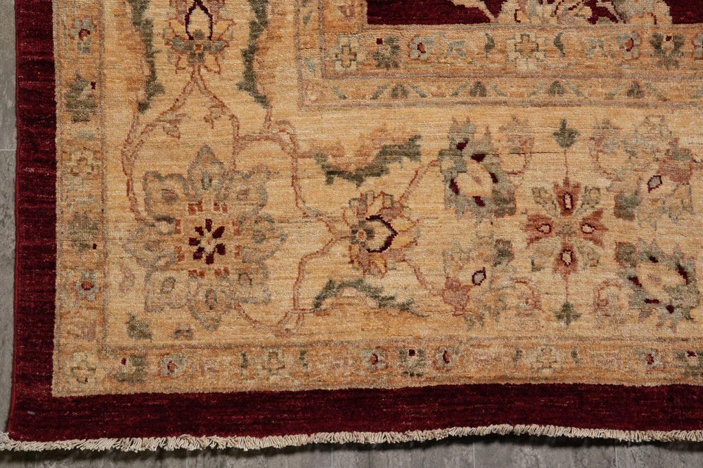 8.8 x 13.4 Fine Quality Handmade Zigler Chobi Rug Natural Organic Wool Warm Burgundy #PIX-9912