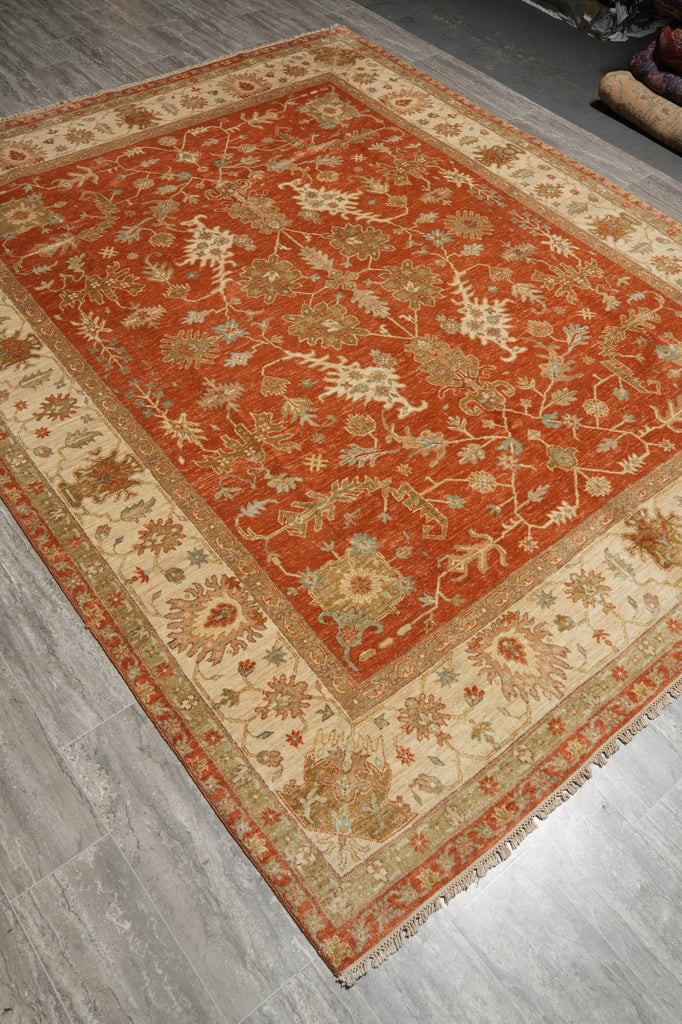 8 x 9.9 Antique Coral Quality Wool Handmade Rug #5079