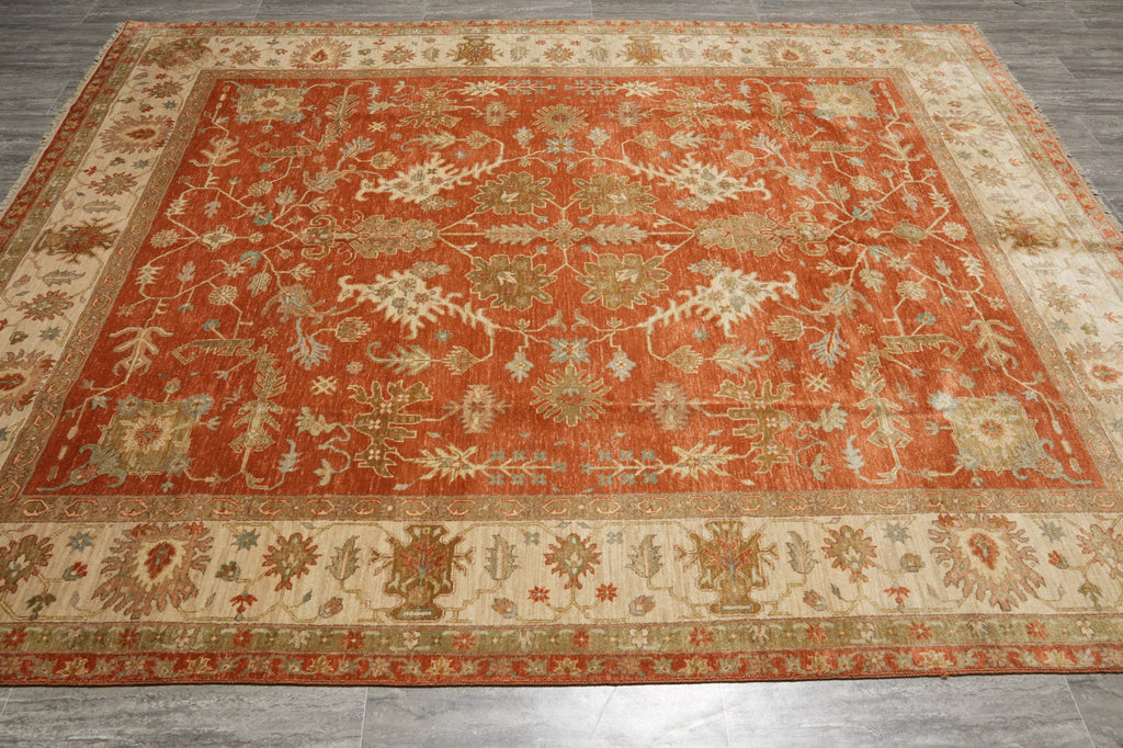 8 x 9.9 Antique Coral Quality Wool Handmade Rug #5079