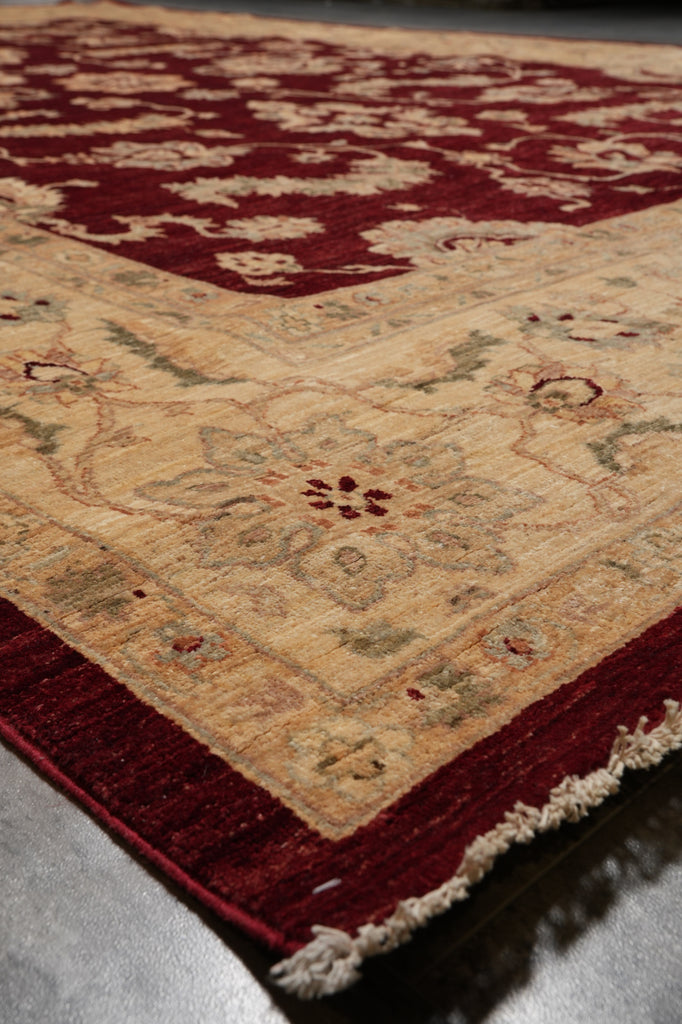 8.8 x 13.4 Fine Quality Handmade Zigler Chobi Rug Natural Organic Wool Warm Burgundy #PIX-9912