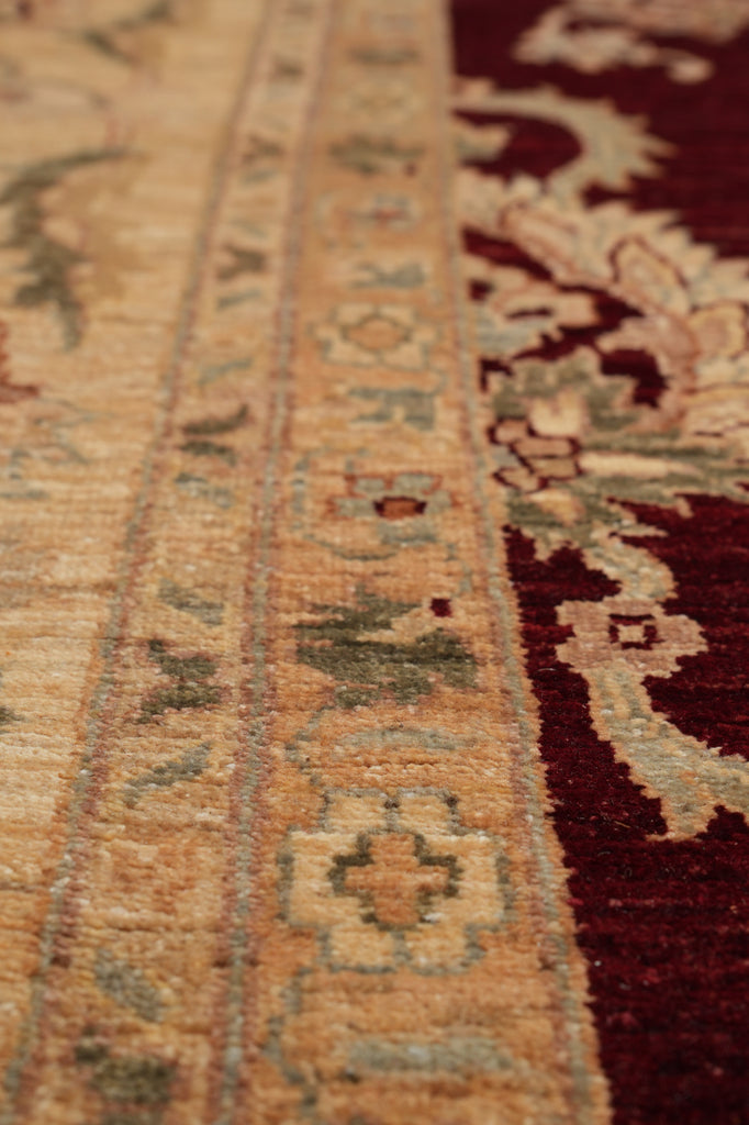 8.8 x 13.4 Fine Quality Handmade Zigler Chobi Rug Natural Organic Wool Warm Burgundy #PIX-9912