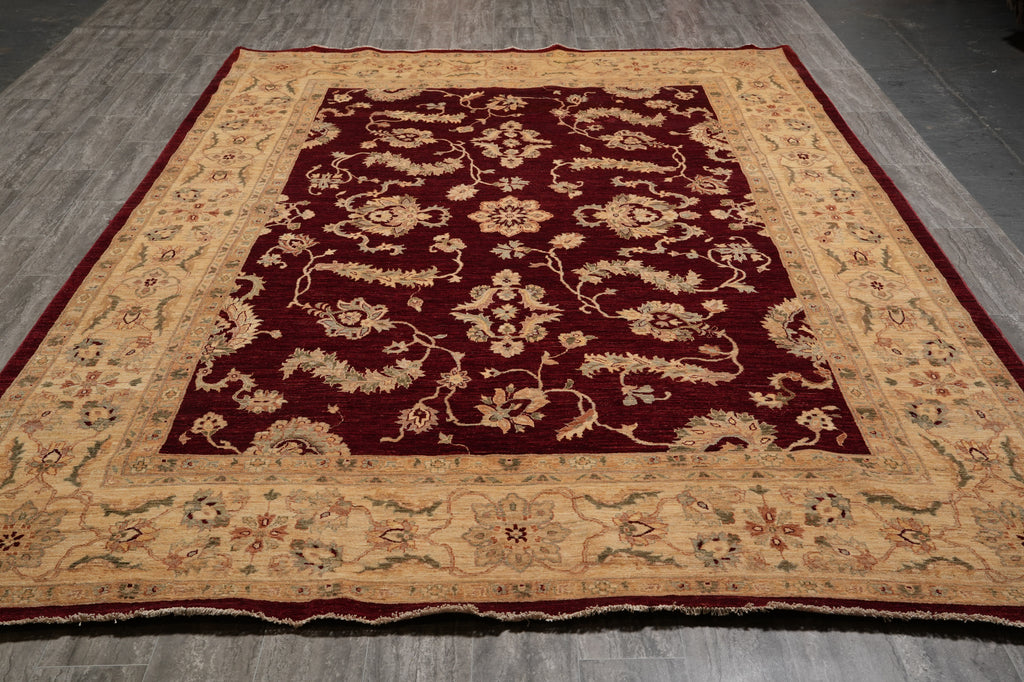 8.8 x 13.4 Fine Quality Handmade Zigler Chobi Rug Natural Organic Wool Warm Burgundy #PIX-9912