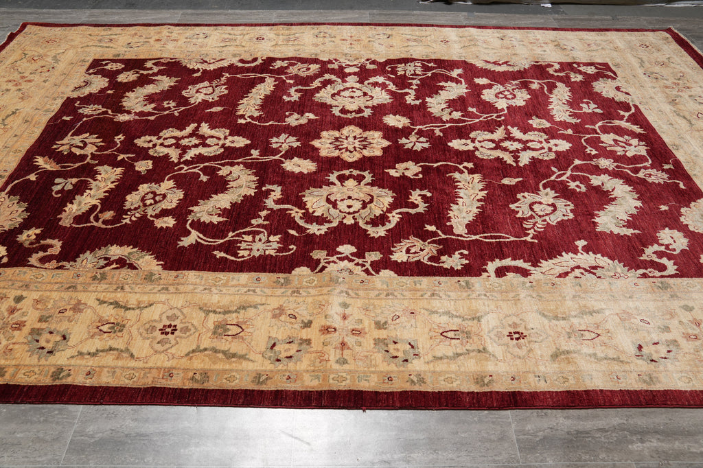 8.8 x 13.4 Fine Quality Handmade Zigler Chobi Rug Natural Organic Wool Warm Burgundy #PIX-9912