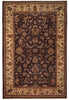 Load image into Gallery viewer, A traditional oriental-style area rug with an intricate floral and vine pattern, featuring a dark brown central field and a wide beige border.